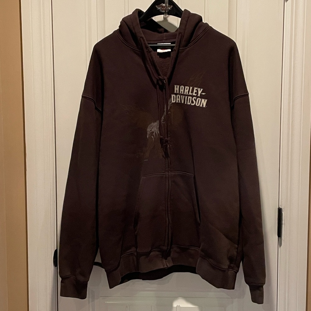 Harley-Davidson Motorcycles Men’s XLL Dark Brown Zip-Up Draw string Hoodie 2009 - Picture 16 of 16